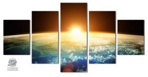 Art mural espace avec lever de soleil vibrant et magique