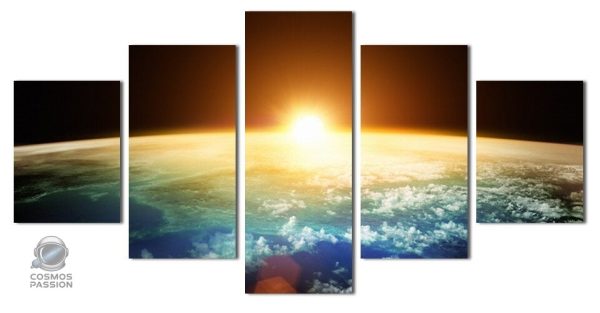 Art mural espace avec lever de soleil vibrant et magique
