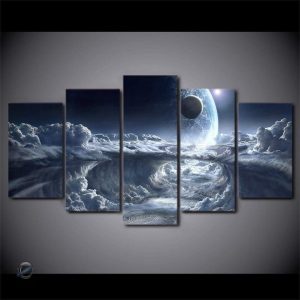 Art mural représentant l'atmosphère d'une planète gazeuse