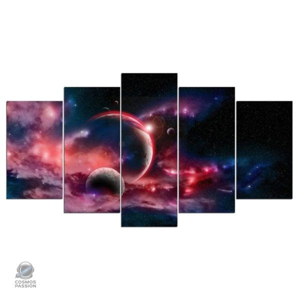 Art mural espace avec planètes colorées et étoiles scintillantes