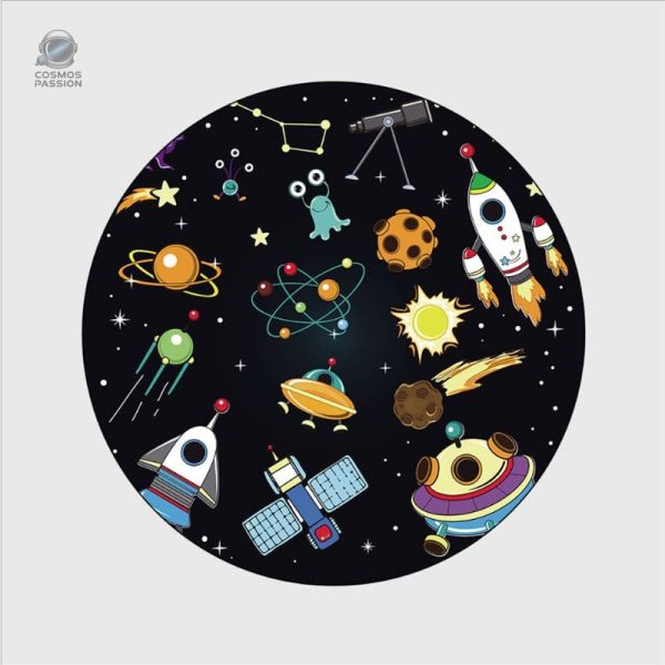 Tapis Espace avec motifs de fusées colorées et ludiques