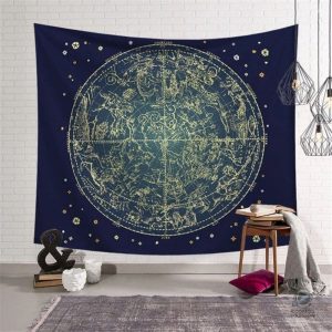 Tapisserie astronomie représentant une carte des constellations