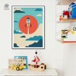 Affiche fusée stylisée, idéale pour les passionnés d'astronomie