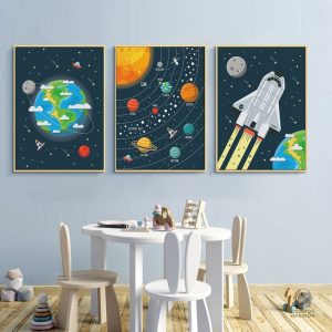 Affiche illustrant une navette dans l'univers étoilé