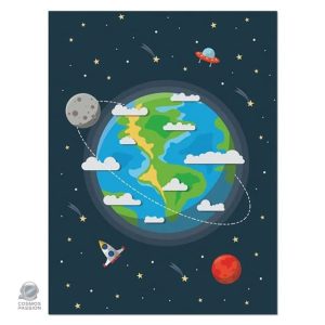 Poster décoratif de la planète Terre en dessin stylisé