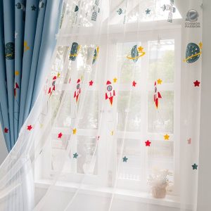 Voilage Espace Planète en tissu léger pour décoration intérieure