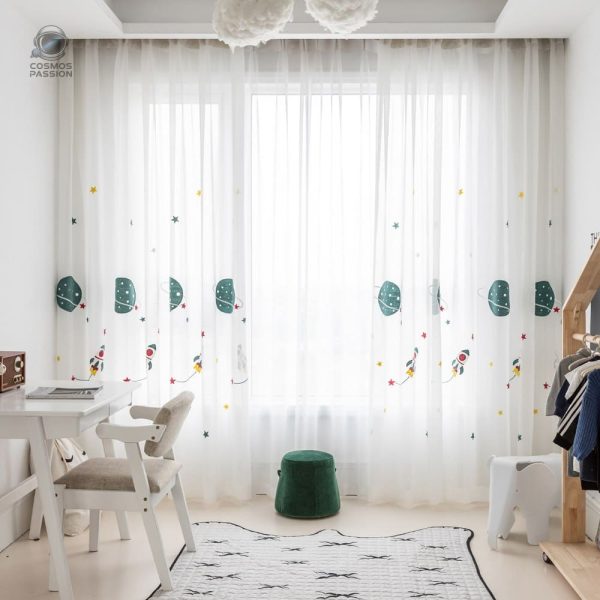 Tissu voilage thème astronaute et fusées